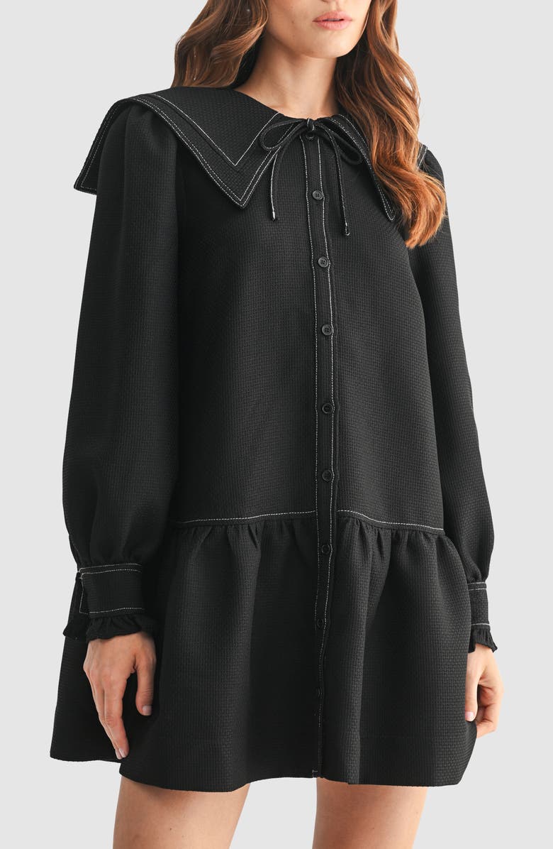 Mila Mae Collared Long Sleeve Ruffle Hem Shirtdress, Alternate, color, Black