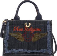 USPA ACCESSORIES Moto Frayed Denim Tote Bag