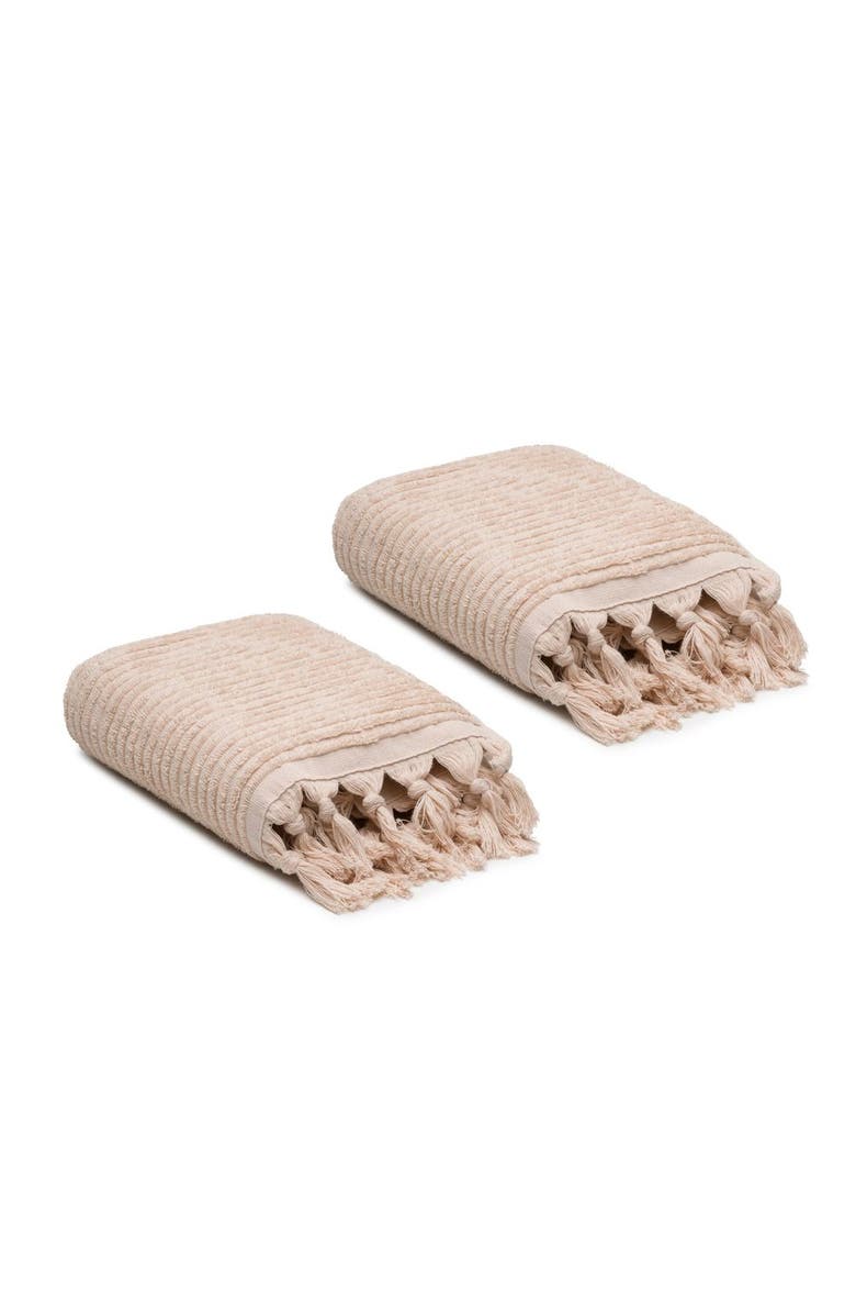 Olive & Linen Ribbed Loom Turkish Cotton Terry Hand Towels - Set of 2, Main, color, Sand