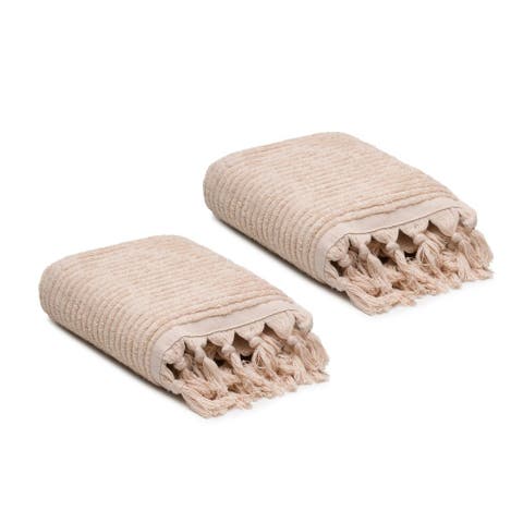 Ribbed Loom Turkish Cotton Terry Hand Towels - Set of 2