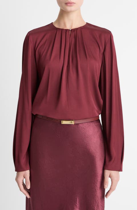 Pleated Neck Silk Blend Top