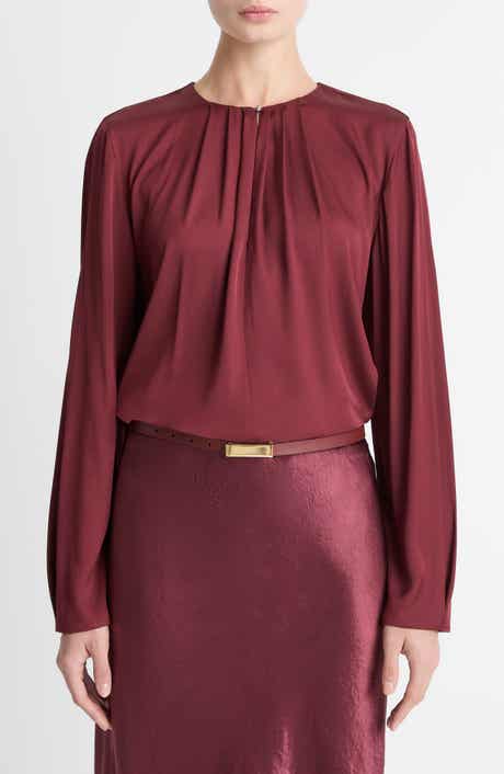 Vince Pleated Neck Silk Blend Top