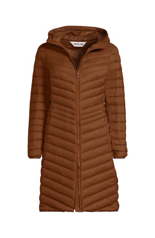 Lands' End Ultralight Packable Long Down Coat In Brown