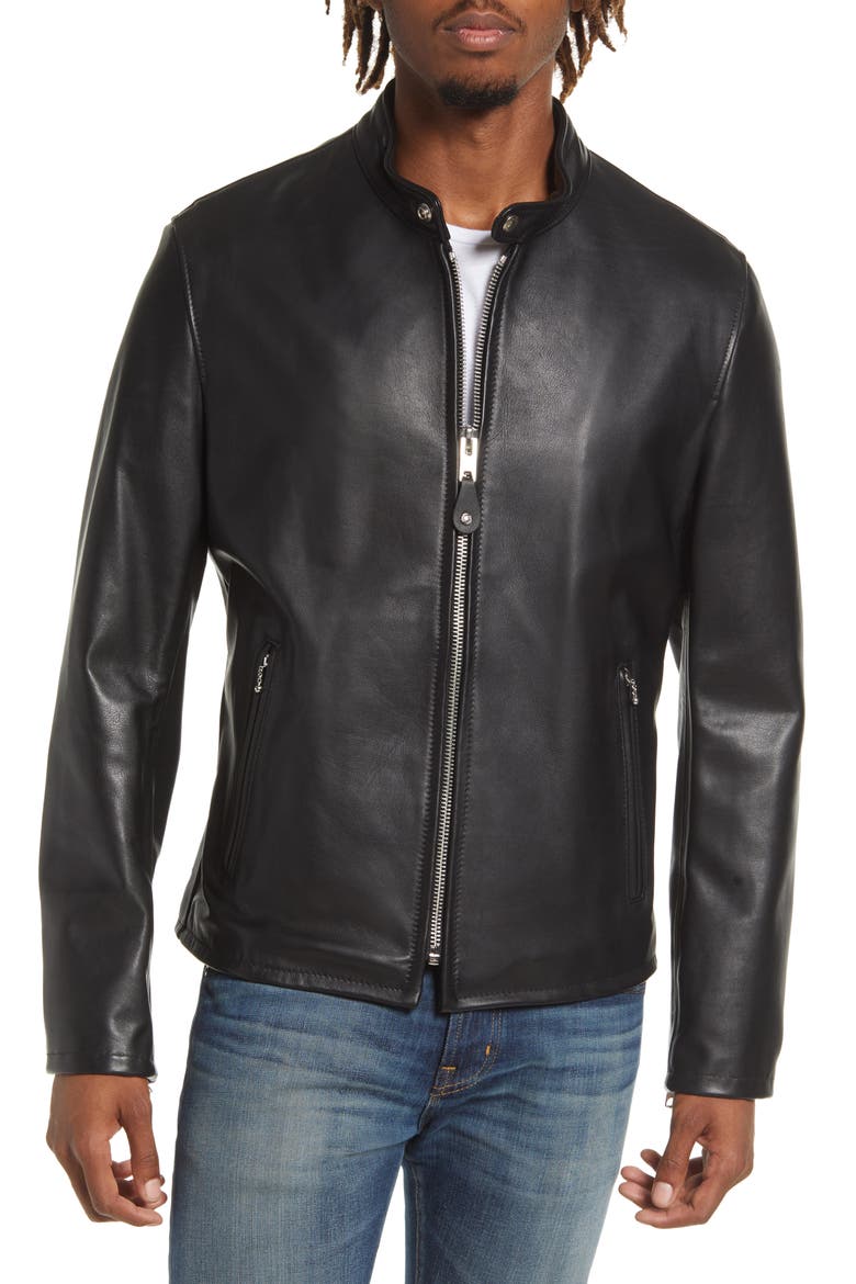 Café Racer Slim Fit Cowhide Leather Jacket, Alternate, color, BLACK