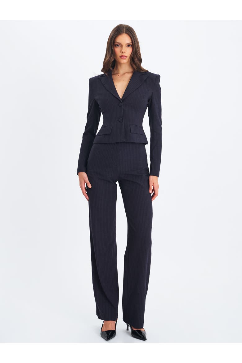 Quinnee Striped Single-Breasted Peplum Blazer, Alternate, color, Navy