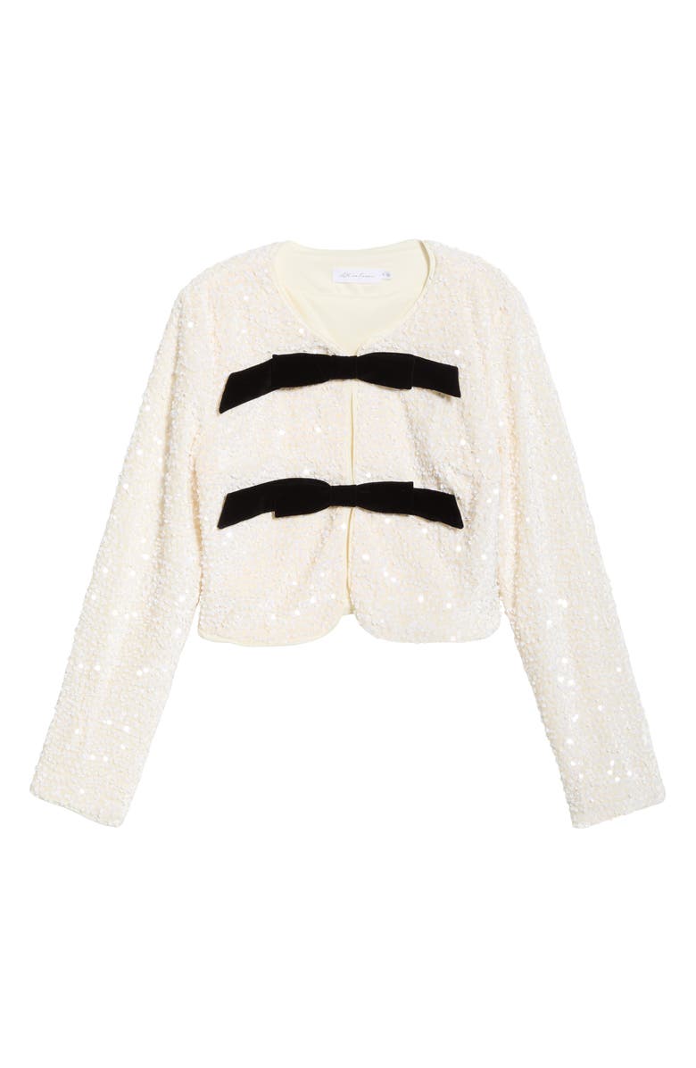 All in Favor Sequin Velvet Bow Jacket, Main, color, Cream Black