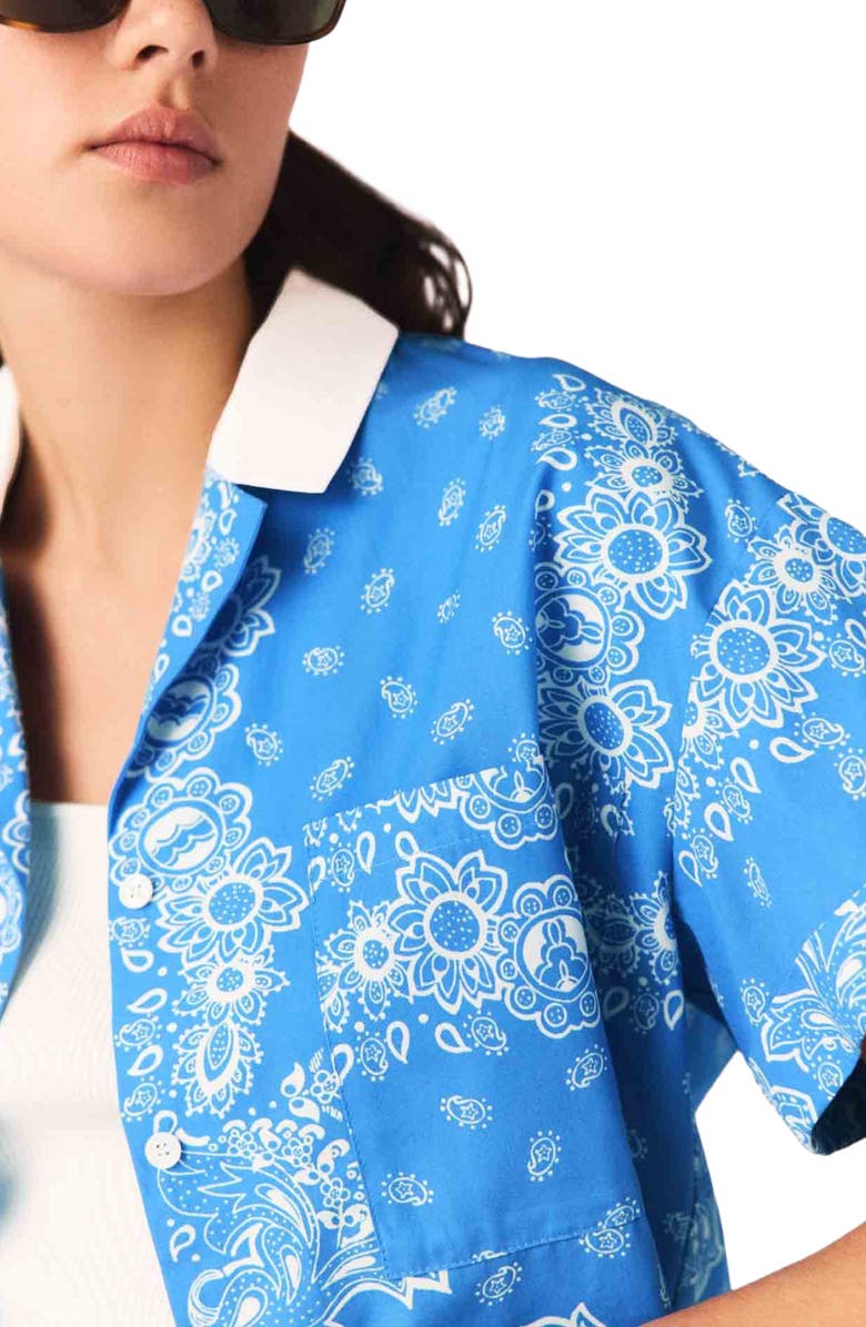 maje Contrast collar printed shirt, Alternate, color, Sky Blue Bandana Print