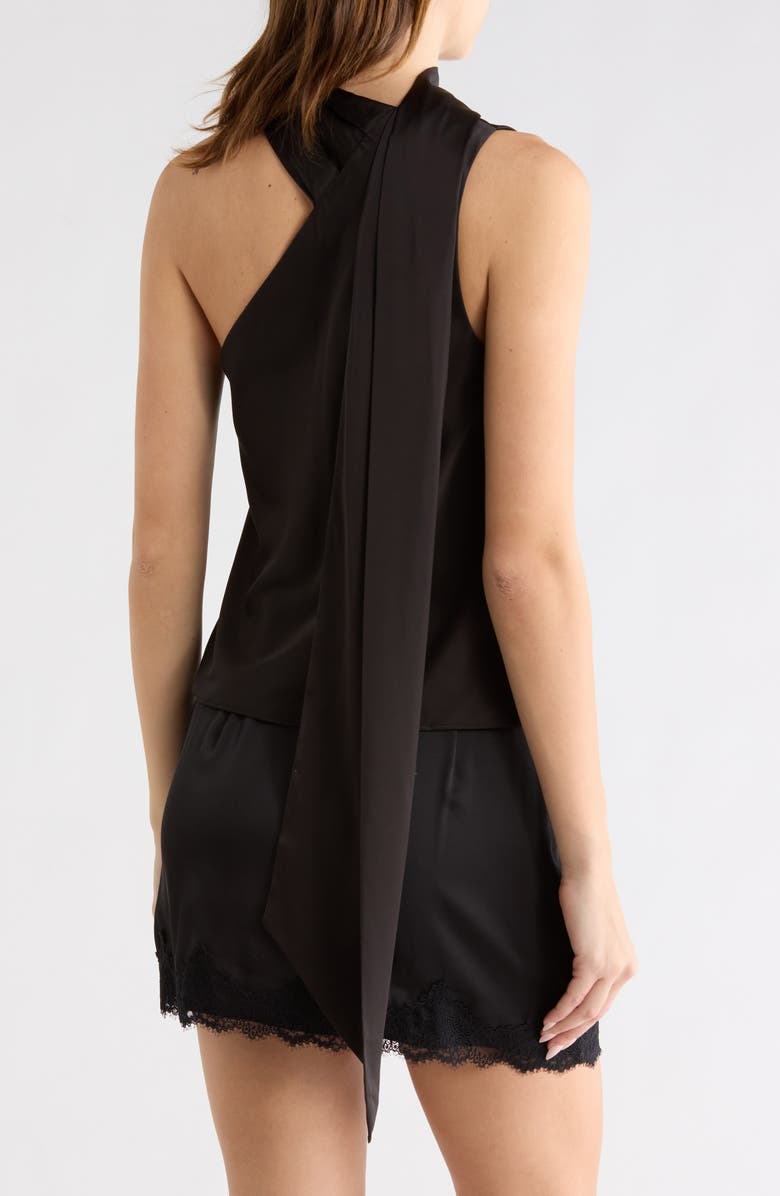Elodie Tie Neck One-Shoulder Satin Top, Alternate, color, Black