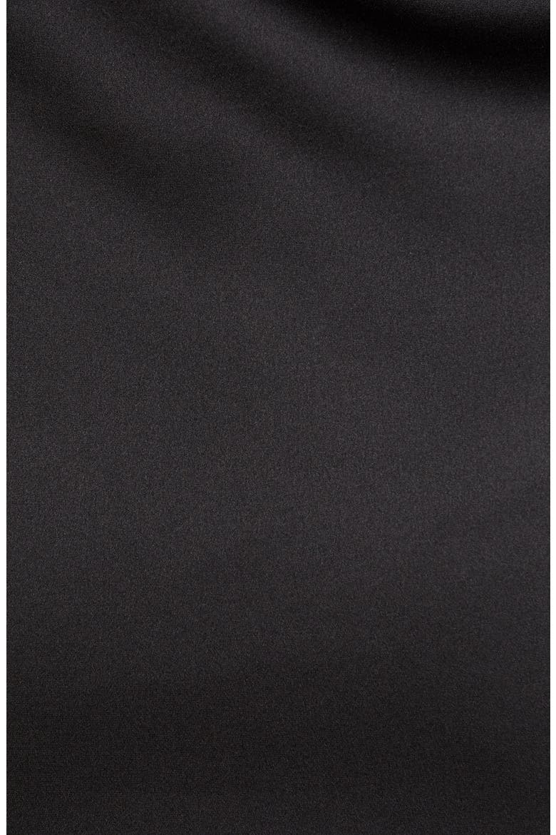 Asymmetrical Long Sleeve Silk Satin Minidress, Alternate, color, NOIR