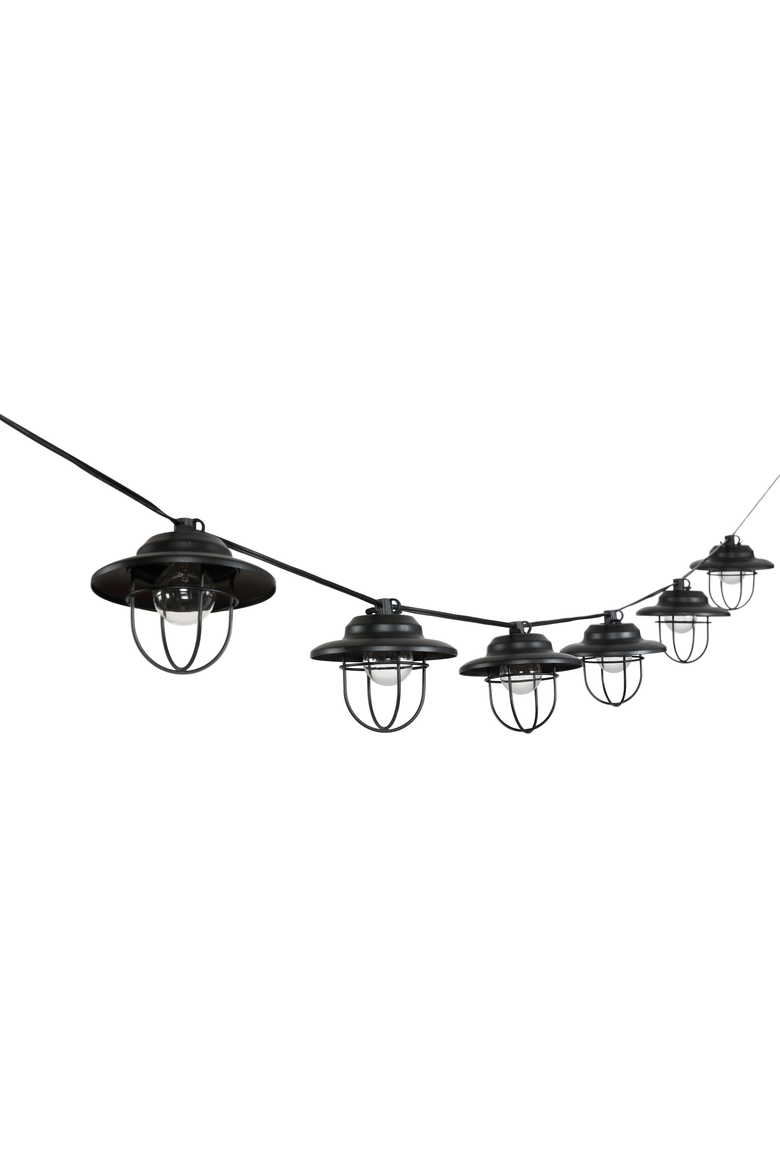 10-Light Indoor/Outdoor Rustic Farmhouse Incandescent G40 Metal Cage Shade String Lights, Alternate, color, Black