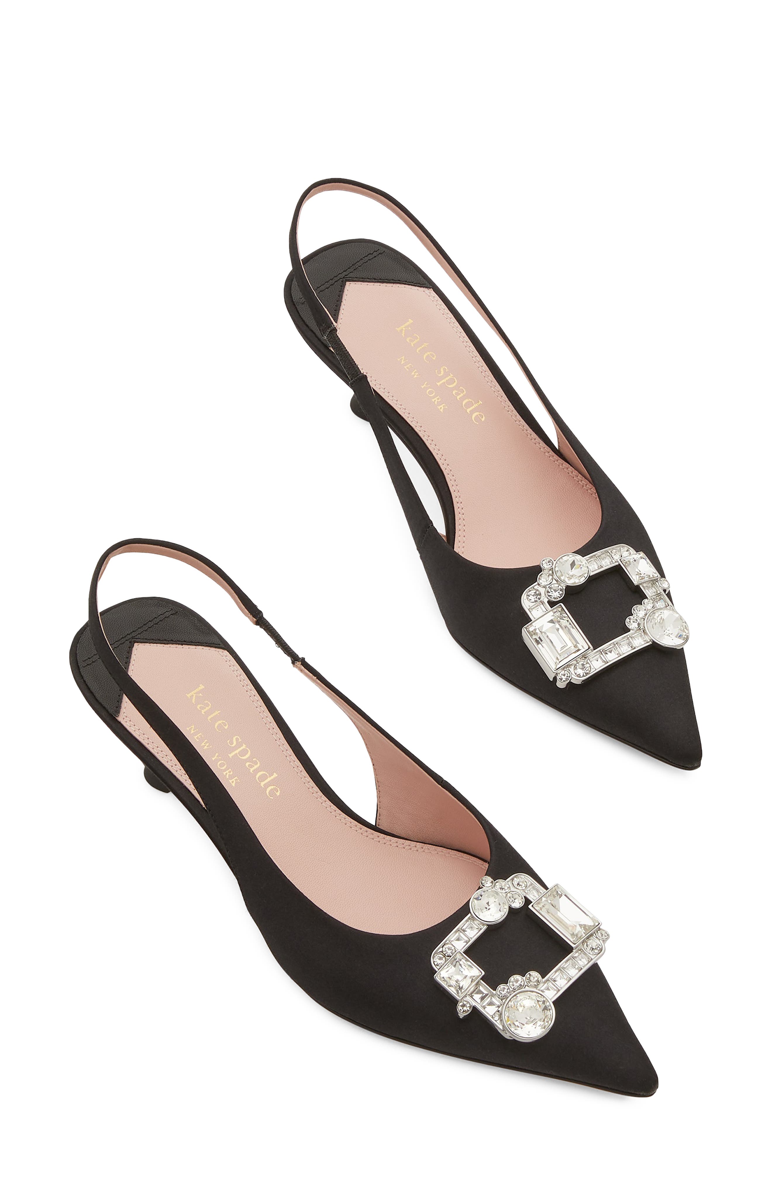 Kate Spade New York renata slingback pointed toe kitten heel pump, Alternate, color, Black