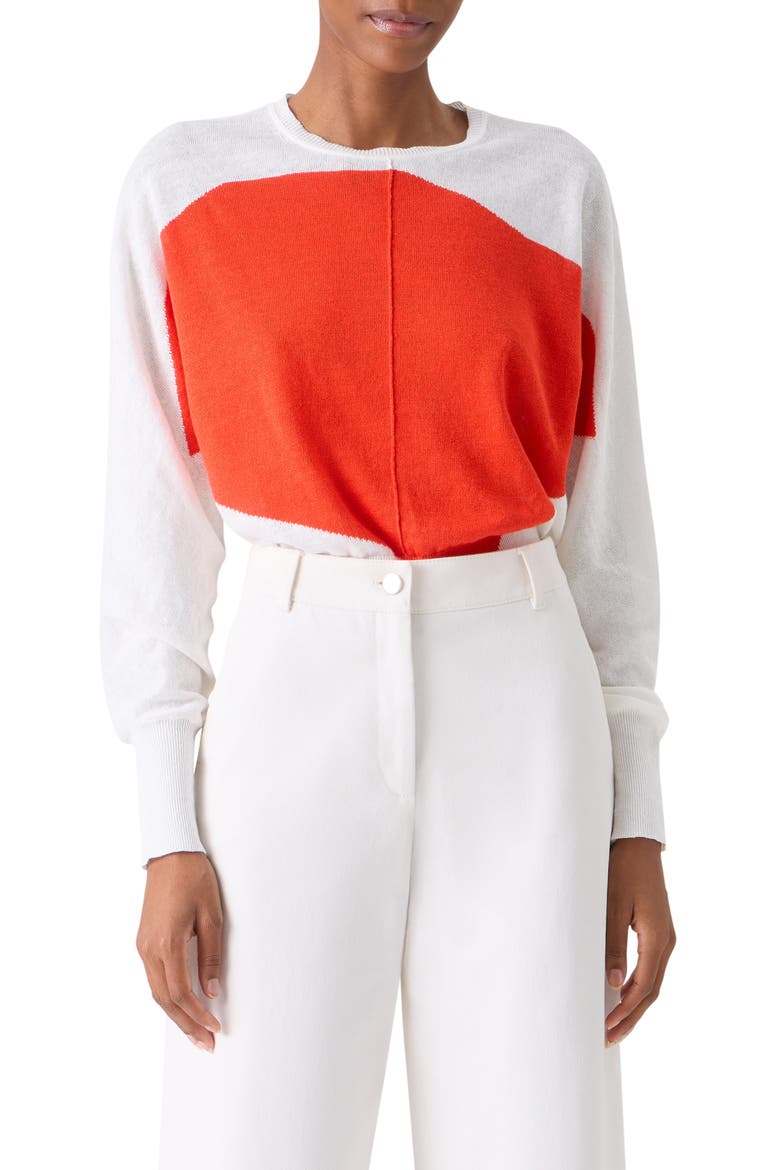 Polygon Linen & Cotton Sweater, Main, color, ECRU- VERMILLION