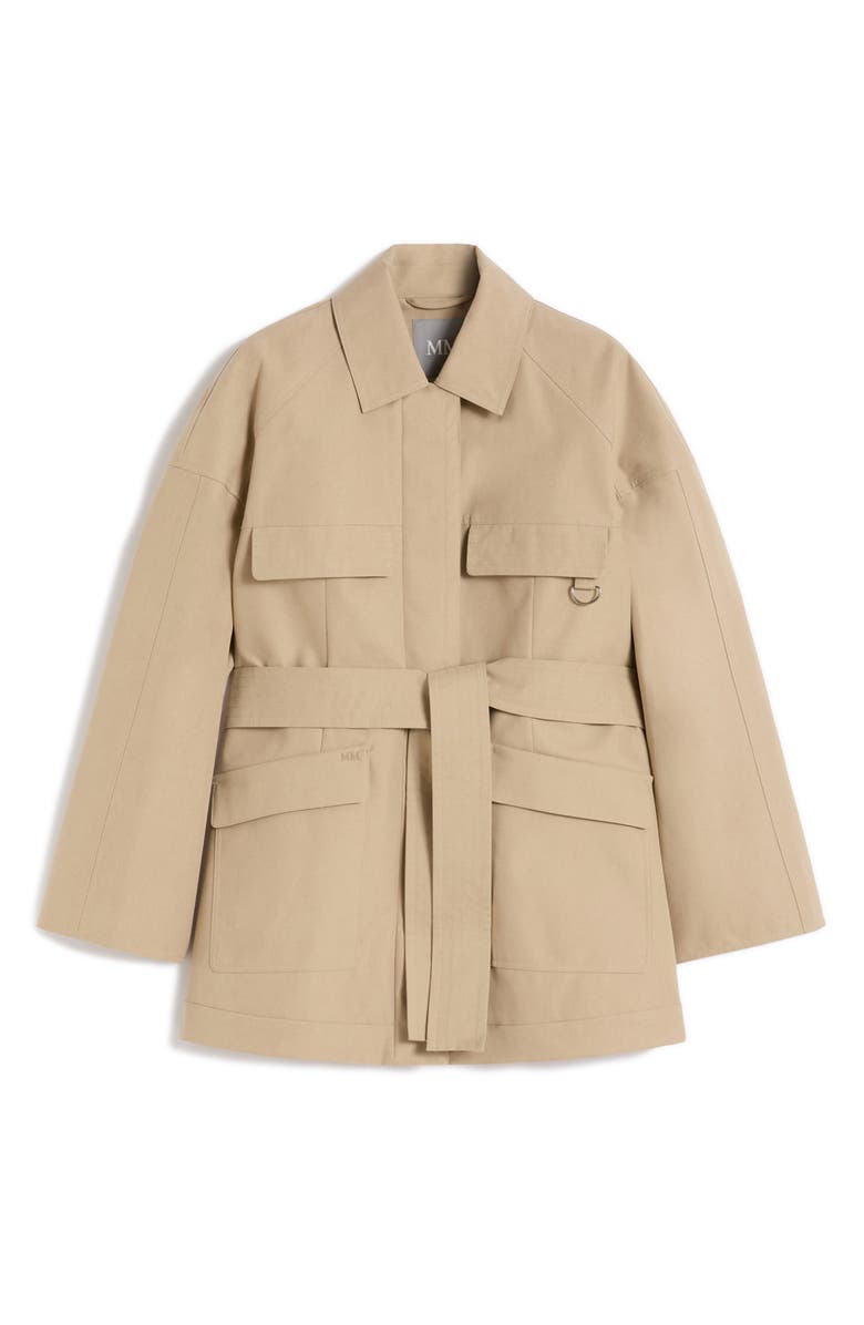 MM by Max Mara Rafia Waterproof Cotton Blend Belted Trench Coat, Alternate, color, Beige