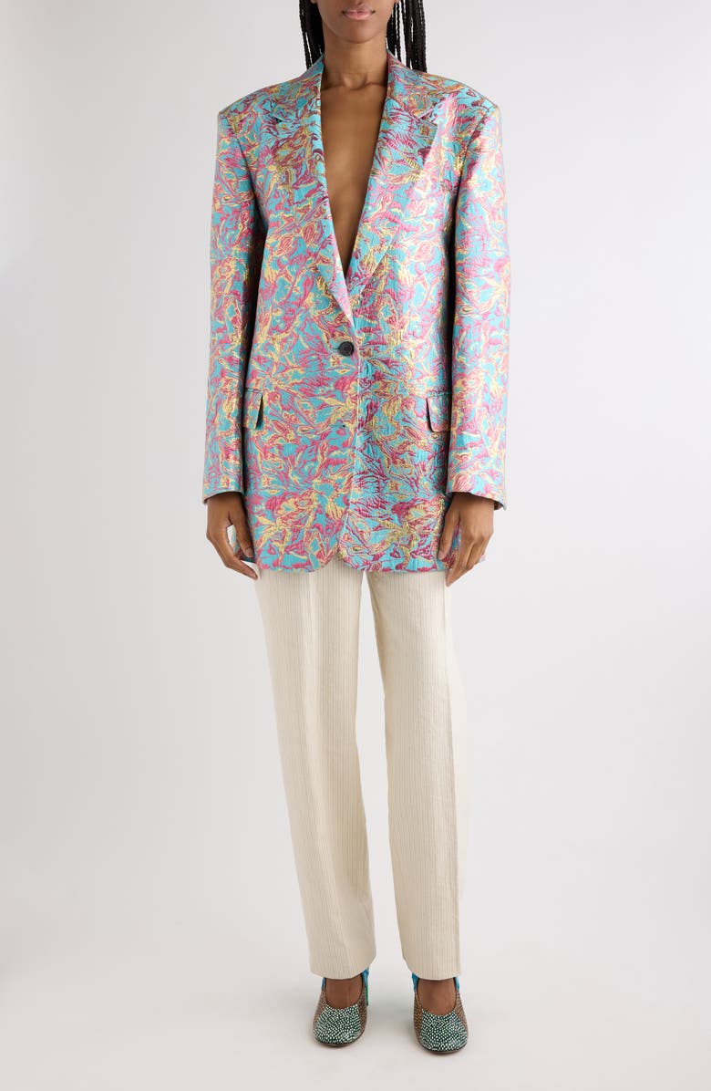 Dries Van Noten Floral Jacquard Lamé Blazer, Alternate, color, Turquoise