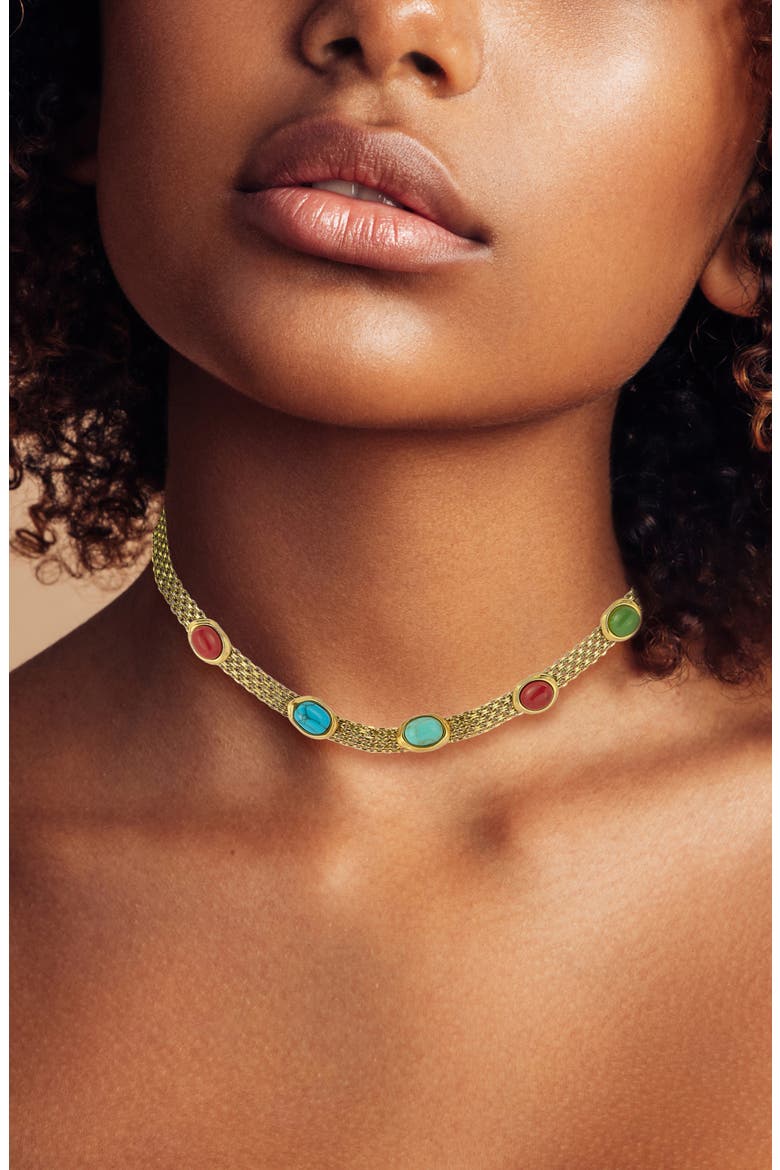 Gold Plated Resin Station Necklace, Alternate, color, GOLD