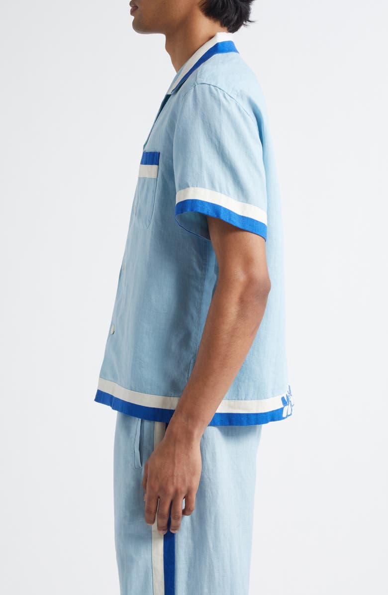 Bode Seedling Stripe Linen Camp Shirt, Alternate, color, Blue/ White