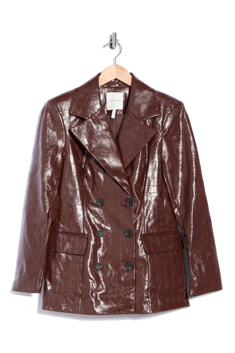 Croc Embossed Faux Leather Jacket, Alternate, color, CHOCOLATE