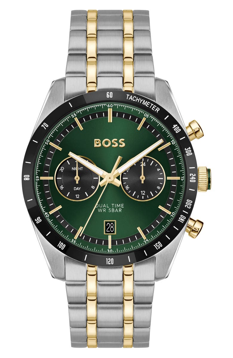 BOSS Tourmaster Chronograph Bracelet Watch, 41mm, Main, color, Green