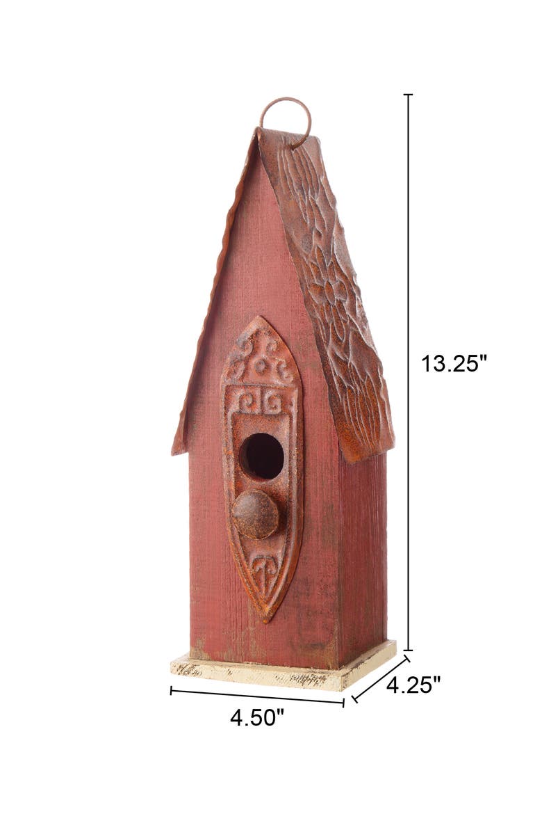 13.25"H Retro Wooden Distressed Garden Birdhouse, Alternate, color, Red