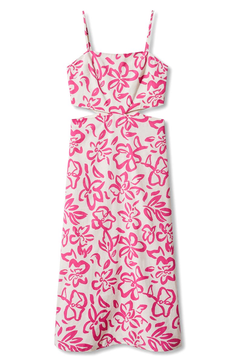 MANGO Floral Cutout Linen Blend Midi Dress, Alternate, color, 