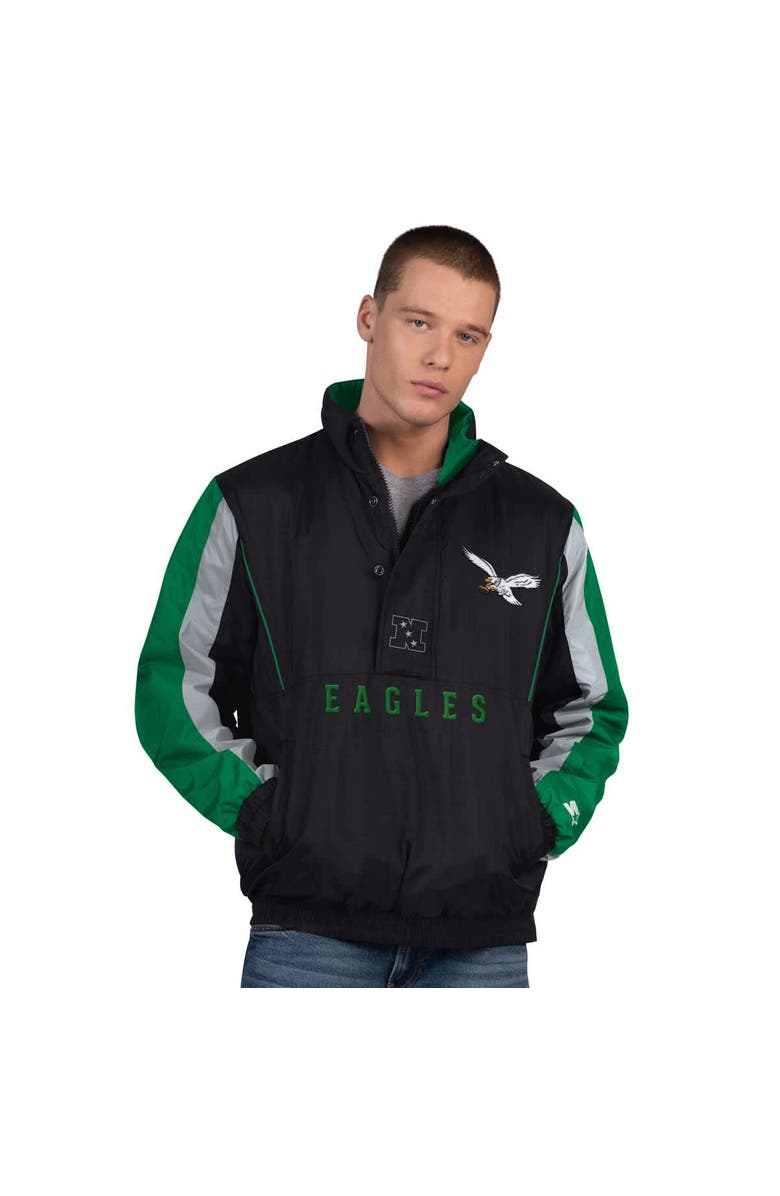 STARTER Men's Starter Black Philadelphia Eagles Thursday Night Gridiron Vintage Logo Half-Zip Jacket, Main, color, Black