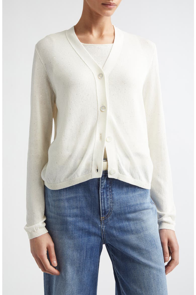 Micro Sequin Silk & Cotton Cardigan, Alternate, color, 00 IVORY