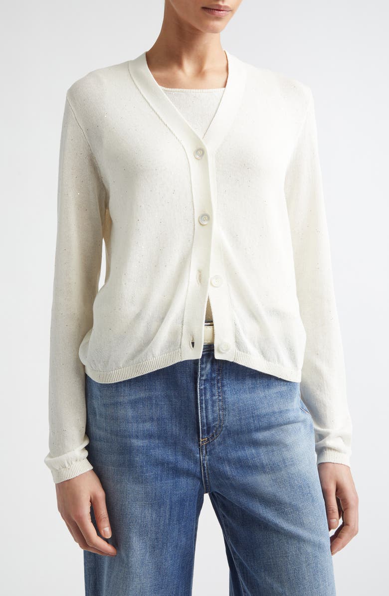 Eleventy Micro Sequin Silk & Cotton Cardigan, Alternate, color, 00 Ivory