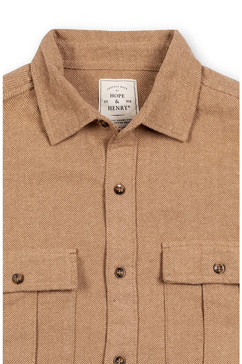 Organic Flannel Double Pocket Button Down Shirt, Alternate, color, Camel Herringbone
