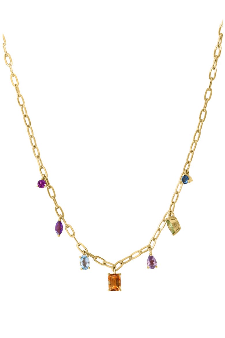 14K Gold Plated Sterling Silver Semiprecious Stone Charm Necklace, Main, color, GOLD MULTI