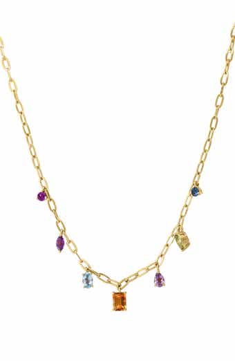 14K Gold Plated Sterling Silver Semiprecious Stone Charm Necklace