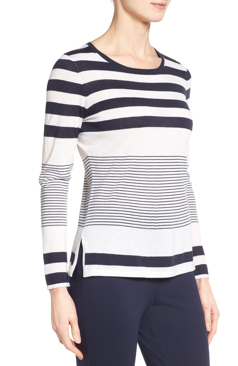 Nordstrom Collection Engineered Stripe Cashmere Pullover, Alternate, color, 