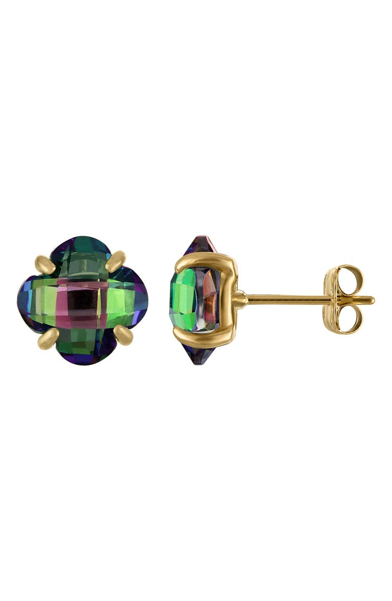 FZN 10K Gold Quatrefoil Stud Earrings, Main, color, Yellow Mystic Topaz