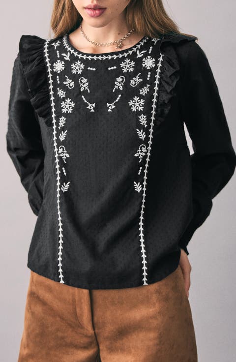 Ruffled Embroidered Top