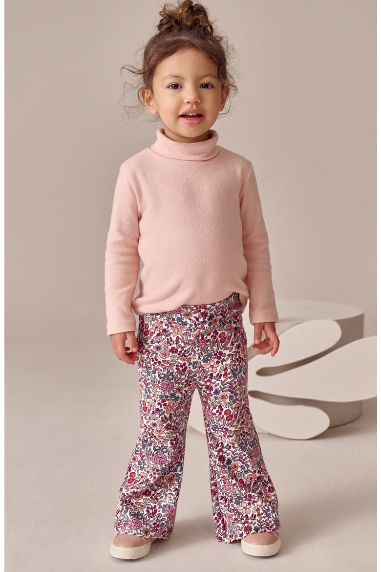 Kids' Floral Rib Flare Leggings, Alternate, color, NEUTRAL