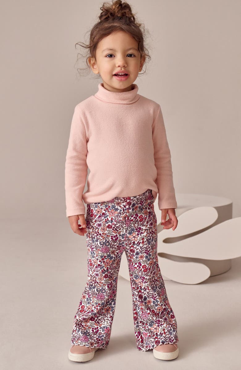 NEXT Kids' Floral Rib Flare Leggings, Alternate, color, Neutral