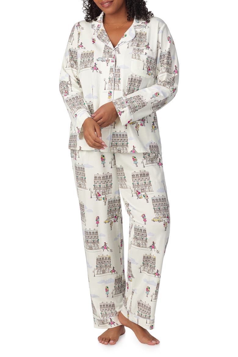 Print Stretch Organic Cotton Jersey Long Pajamas, Alternate, color, LETS GO SHOPPING