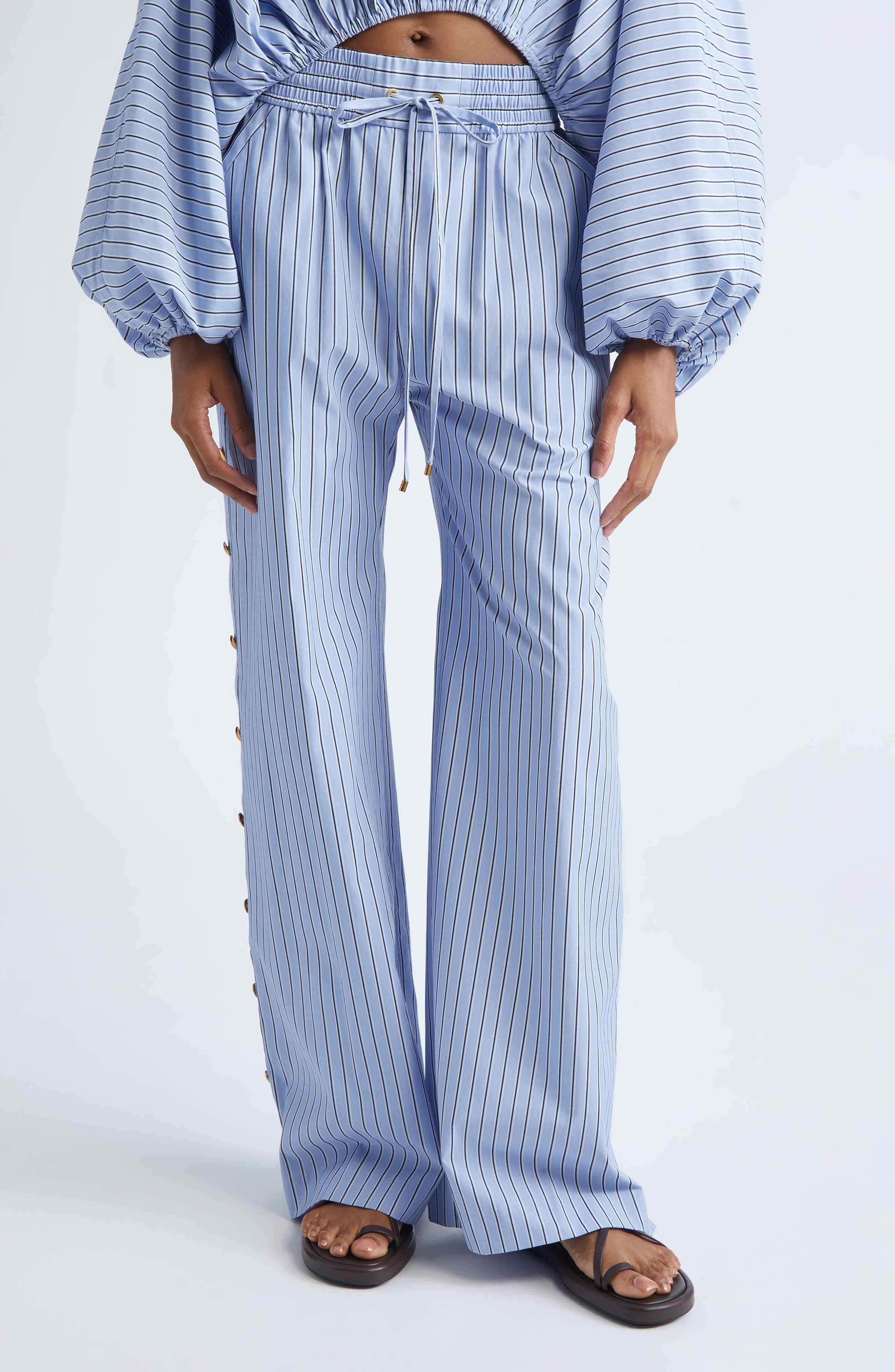 Zimmermann Rebellion Stripe Poplin Wide Leg Button Pants (Women