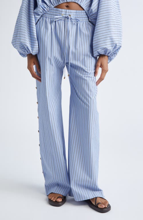 Zimmermann Rebellion Stripe Poplin Wide Leg Button Pants In Blue