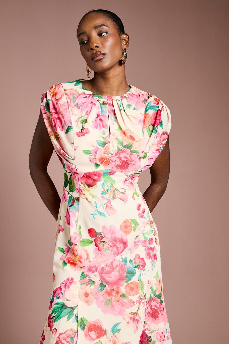 Floral Chiffon Midi Dress, Alternate, color, Ivory