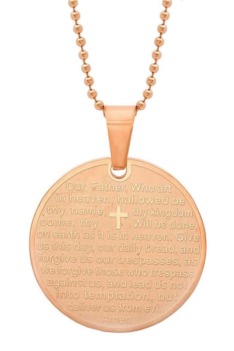 Lord's Prayer Pendant Necklace, Main, color, ROSE GOLD