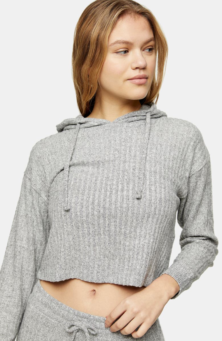 Topshop Cozy Ribbed Hoodie, Alternate, color,