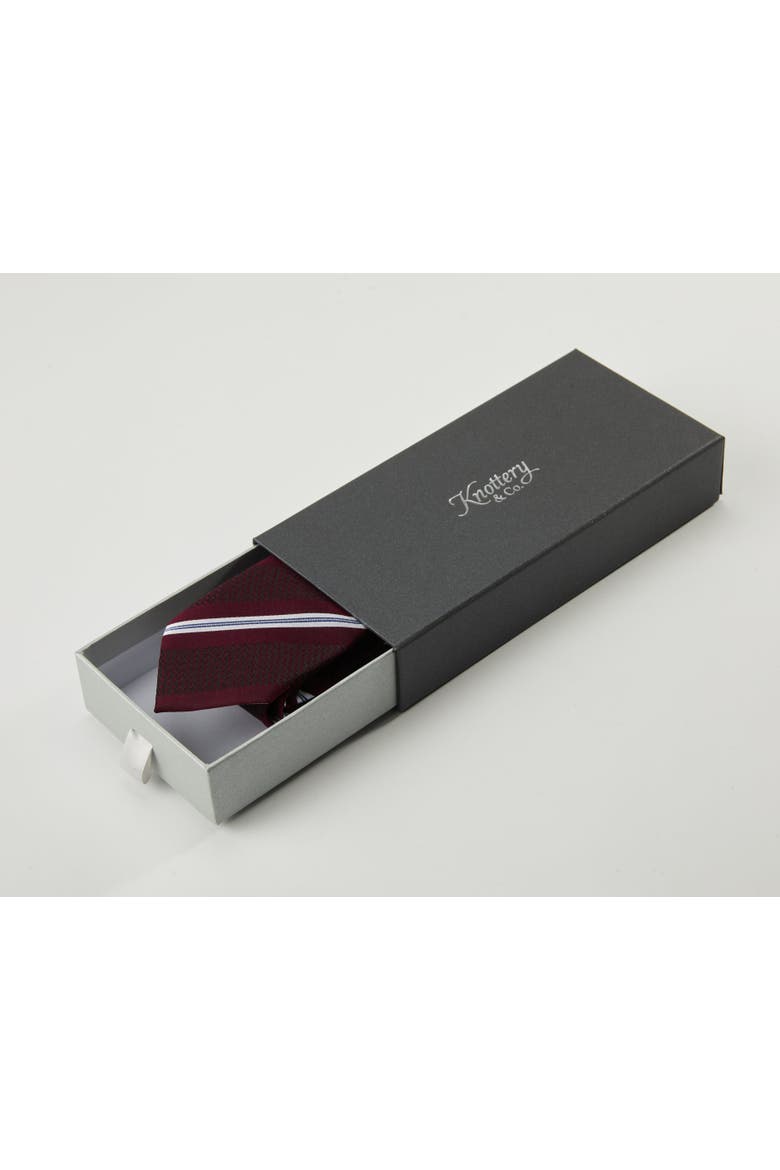 Oxford Weave Striped Silk Jacquard Tie, Alternate, color, Burgundy