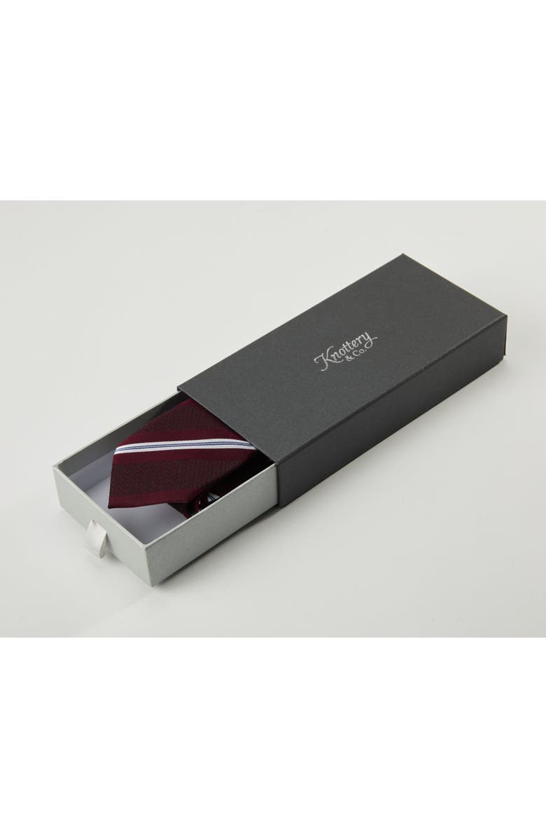 Knottery & Co Oxford Weave Striped Silk Jacquard Tie, Alternate, color, Burgundy