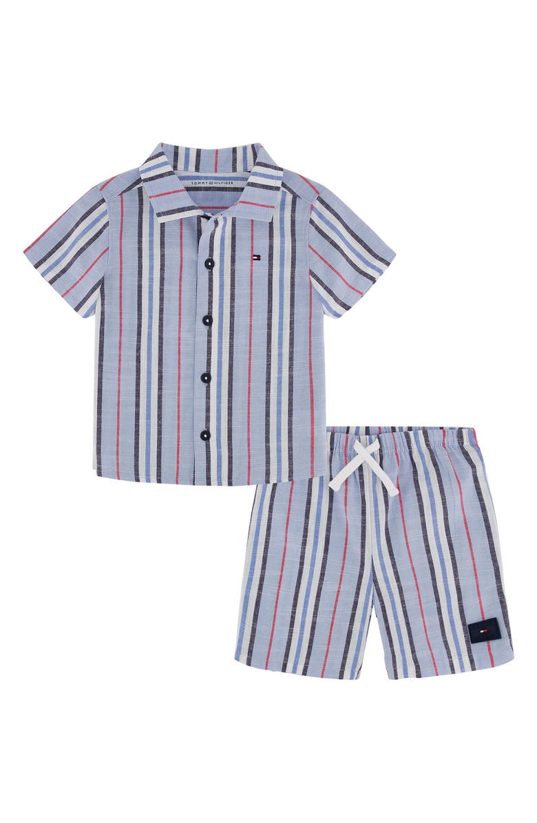 Tommy Hilfiger Cabana Stripe Button-Up Shirt & Shorts Set, Main, color, Blue