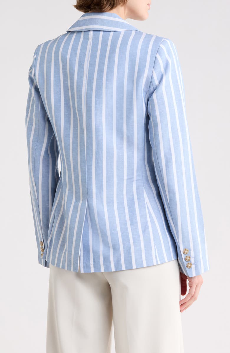 T Tahari Stripe Notch Lapel Linen Blend Blazer, Alternate, color, Blue/ White Stripe