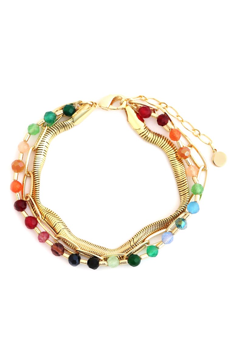 Panacea Multicolor Crystal Beaded Layered Bracelet, Main, color, Multi Gold