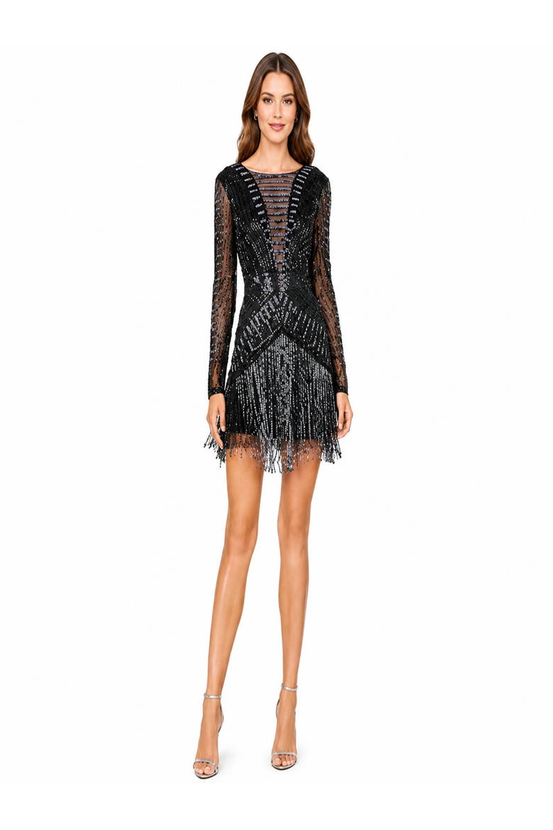 High Neck Cocktail Dress with Long Sleeves, Alternate, color, Black