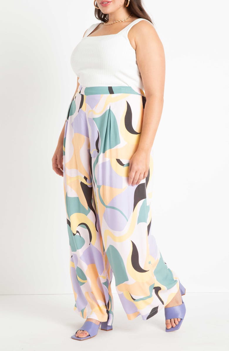 ELOQUII Print Wide Leg Palazzo Pants, Alternate, color, In Shape