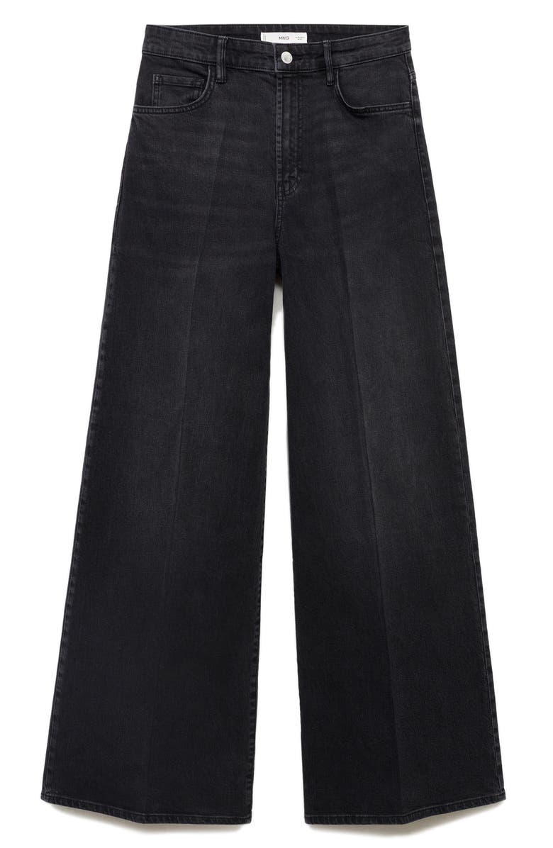 MANGO Elise High Waist Wide Leg Jeans, Alternate, color, Black Denim