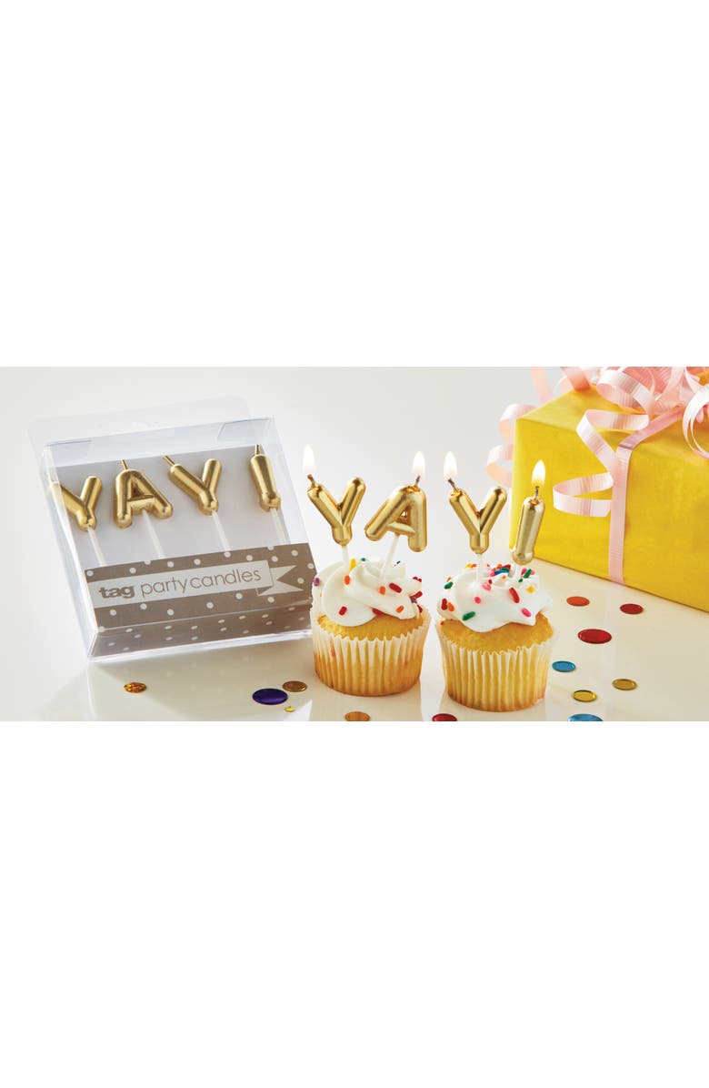 tag Yay Candle Set Gold Letters Birthday Party Decor, Alternate, color, 